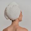 100% Organic Cotton Hair Drying Waffle Towel Wrap for Women | Absorbent & Quick Dry Head Turban for Wet Hair in Shower Sauna Spa, Extra Large for Long Straight Curly Plopping Button (White, 2 PACK) view 3