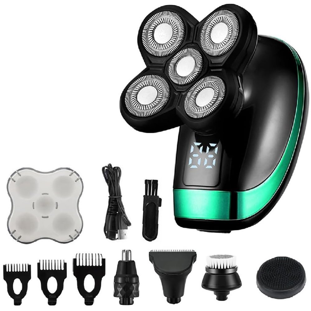 EKHOU Head Shavers for Bald Men, 5-in-1 Shaver Electric 5D Rechargeable Head Shaver Waterproof Rotary Razor Beard Nose Hair Trimmer Electric Shaver for Men