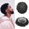 Afro Kinky Curly Toupee for Black Men Full Poly Human Hair Units African American Durable Black Mens Hair System Brazilian Hair Wig Afro Wavy8"X10"#1B Off Black-14mm Wave view 1
