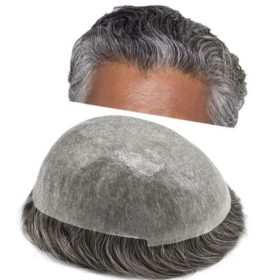 Mens Toupee V-loop knots 0.06mm Super Thin Skin Toupee For Men Human Hair Replacement System Natural Mens Hair Pieces#350 Dark Brown with 50% gray hair-100% Light to Medium Light Density