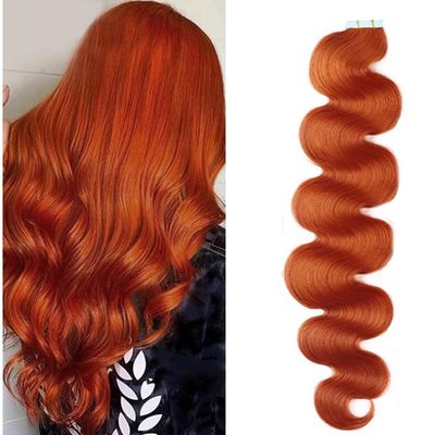 Kiss darling LASHES Raw Body Wave Tape in Human Hair Extensions 40pcs 100g #350 Ginger Orange Color Natural PU Skin Weft Invisible Seamless Reusable Tape in Hair Extensions 16inch