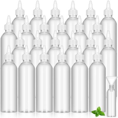 Barydat Squeeze Bottle Twist Top Applicator Empty Hair Oiling Bottle with Funnels Refillable Plastic Liquid Containers for Liquid Hair Oil Shampoo Lotion(8 oz,Clear,12 Pcs)