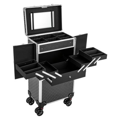 LENJKYYO Professional Makeup Artist Rolling Train Case, Multi-functional Cosmetic Train Case with Wheels, Large Trolley Storage Case, Cosmetology Case for Hair Stylists, Beauticians