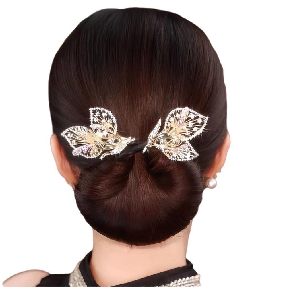 Floral Design Bun Maker for Long Hair - Easy Non-slip Twister with Roller, Wedding Hair Styling Tool for Women and Girls, gold