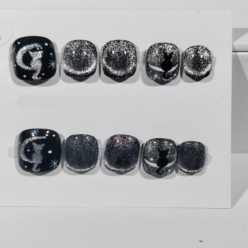 Handmade Nail Polish and Nail Stickers with Hand Drawn Cat Eye Planet Design - Dark Luxury Fake Nails (Size : XS)