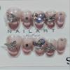 Handmade Nail Wearing Gradual Cat Eye Pink Long False Nails with Butterfly Ties - Nail Enhancement reusable (Size : S) view 2
