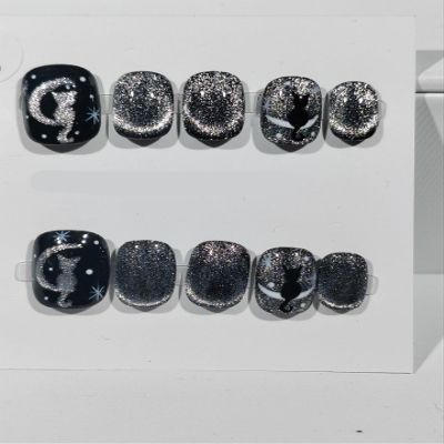 Handmade Nail Polish and Nail Stickers with Hand Drawn Cat Eye Planet Design - Dark Luxury Fake Nails (Size : L)