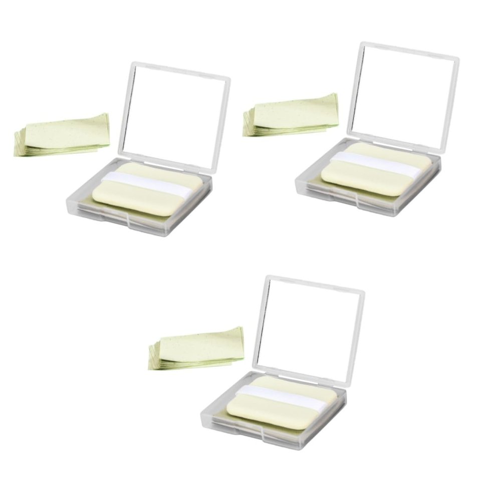 POPETPOP 3sets Tea Oil Absorbing Sheets Mirror Puff for Oily Skin Portable Face Blotting Tissues Daily Use Oil Blotter Paper for Men Women for