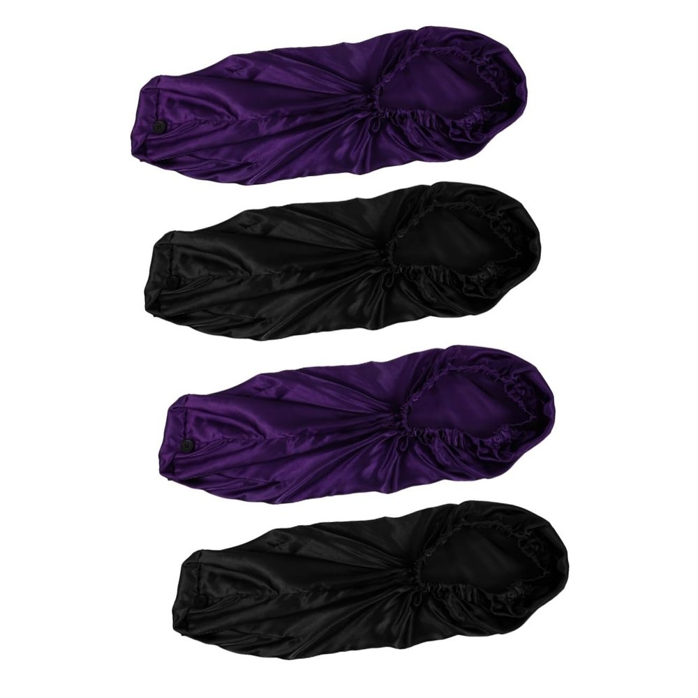 Balacoo 4 Pcs Buckle Long Satin Dreadlocks Cap Loose Sleeping Cap Shower Bonnet Sleep Hats Layers Satin Caps Hair Caps for Women Satin Nightcaps Woman Sleep Cap Cosmetic, 60.5x20cm, As Shown 3