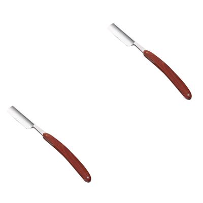 FRCOLOR 2pcs Straight for Men Handmade Natural Wood Scale Stainless Steel for Barber Shops and Home Use Portable and Easy to Use