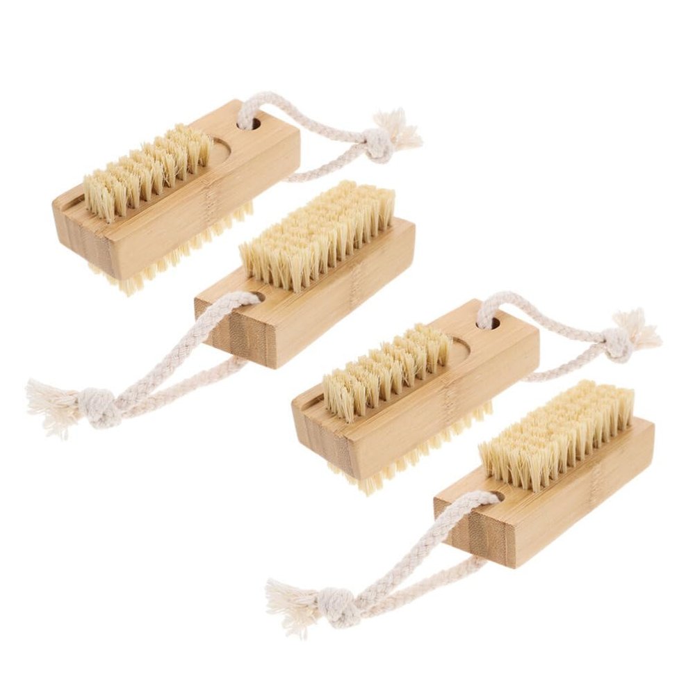 FOMIYES 4pcs Bamboo Nail Brush for Fingernail and Toenail Cleaning Portable Scrubbing Brushes for Manicure and Pedicure Safe for Skin Ergonomic Grip for Nail Care