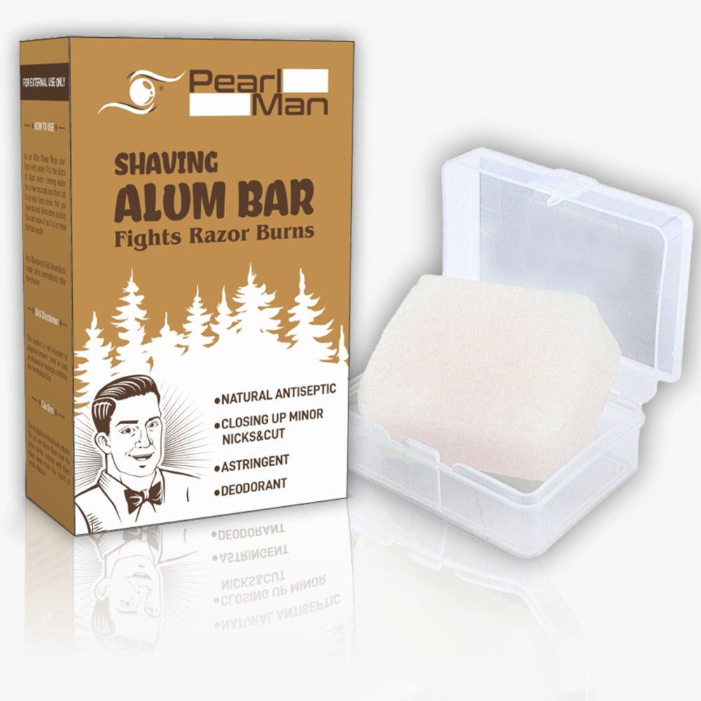 Pearl Shaving Alum Bar (Fitkari) - 100g | 100% Pure Natural Alum Stone | Gentle & Effective Aftershave| Ideal for Razor Burn Relief | Chemical-Free Shaving Aid, white