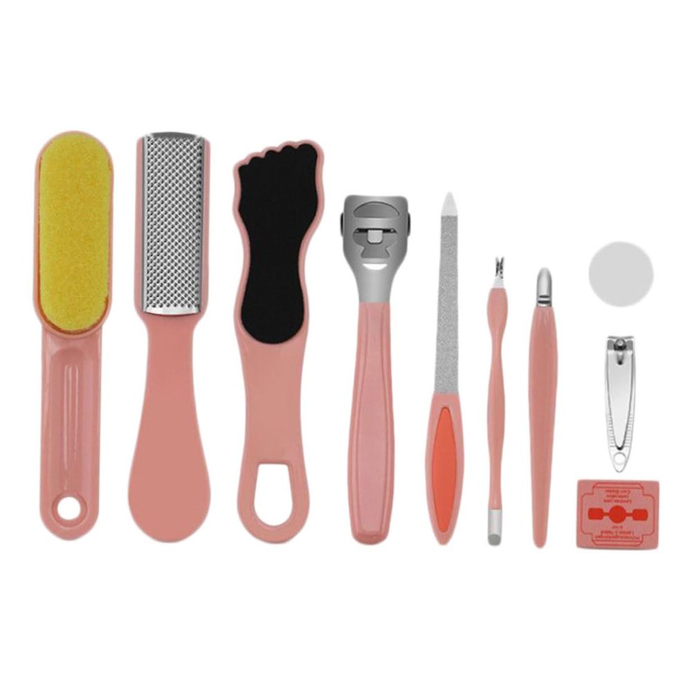 NOLITOY 10pcs Pedicure Tool Set for Home Use Foot Scraper and File for Dead Skin Removal Ergonomic Design Pink Nail Care Kit for Smooth Feet