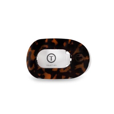 TELETIES - Medium Flat Round Clip - Strong Grip, Bendable Teeth, Comfortable Curved Design - For Lying Down, Yoga, Driving & More - Ideal for Medium-Thick Hair - For All Hair Textures - Tortoise