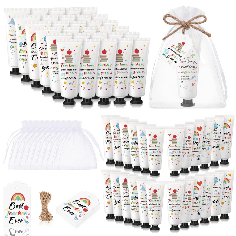 Dimsile 36 Set Christmas Teacher Appreciation Gifts Hand Cream Set Moisturizing Hand Lotion Thank You Teacher Gifts Travel Size with Cards Organza Bags for Dry Cracked Mother's Day