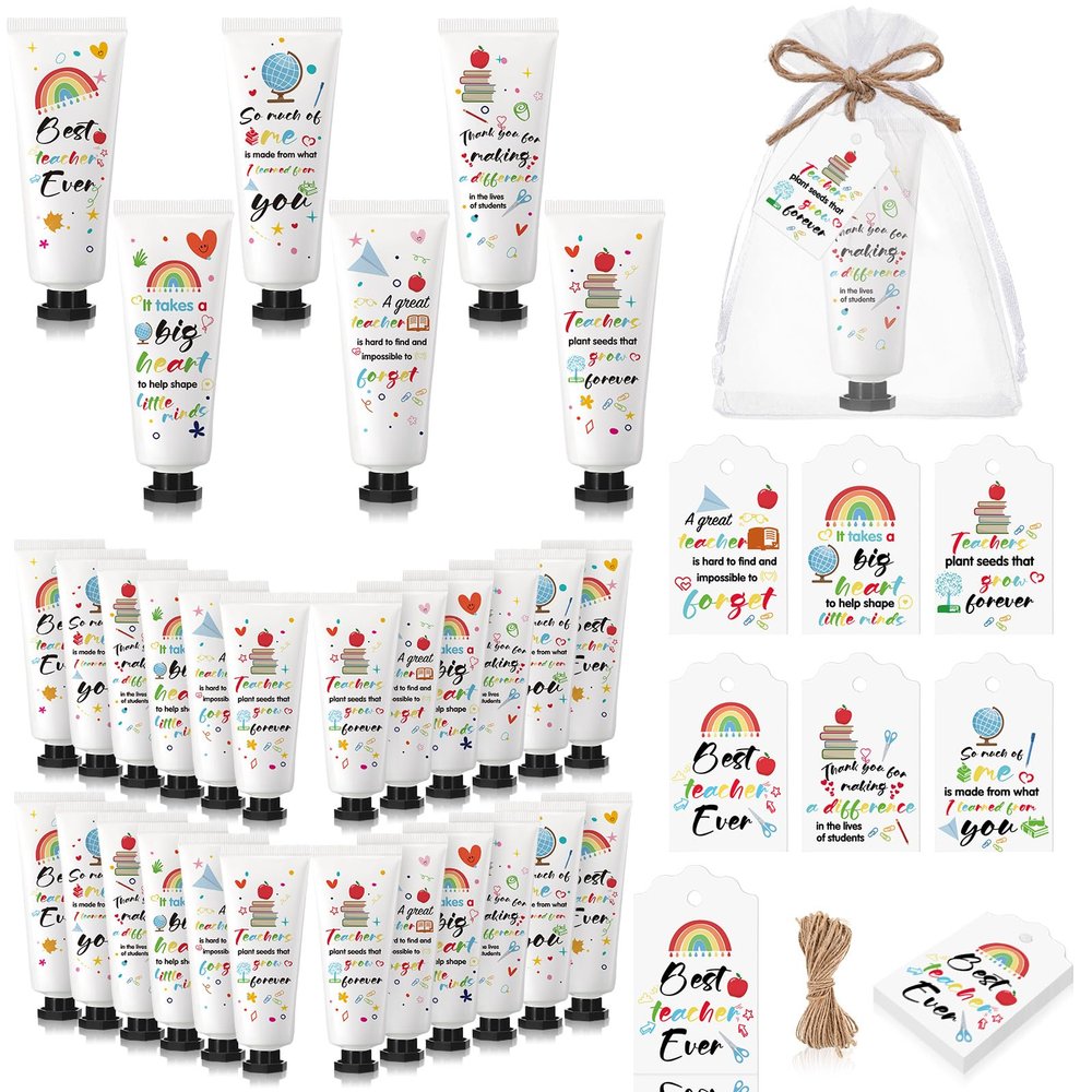 Dimsile 24 Set Christmas Teacher Appreciation Gifts Hand Cream Set Moisturizing Hand Lotion Thank You Teacher Gifts Travel Size with Cards Organza Bags for Dry Cracked Mother's Day