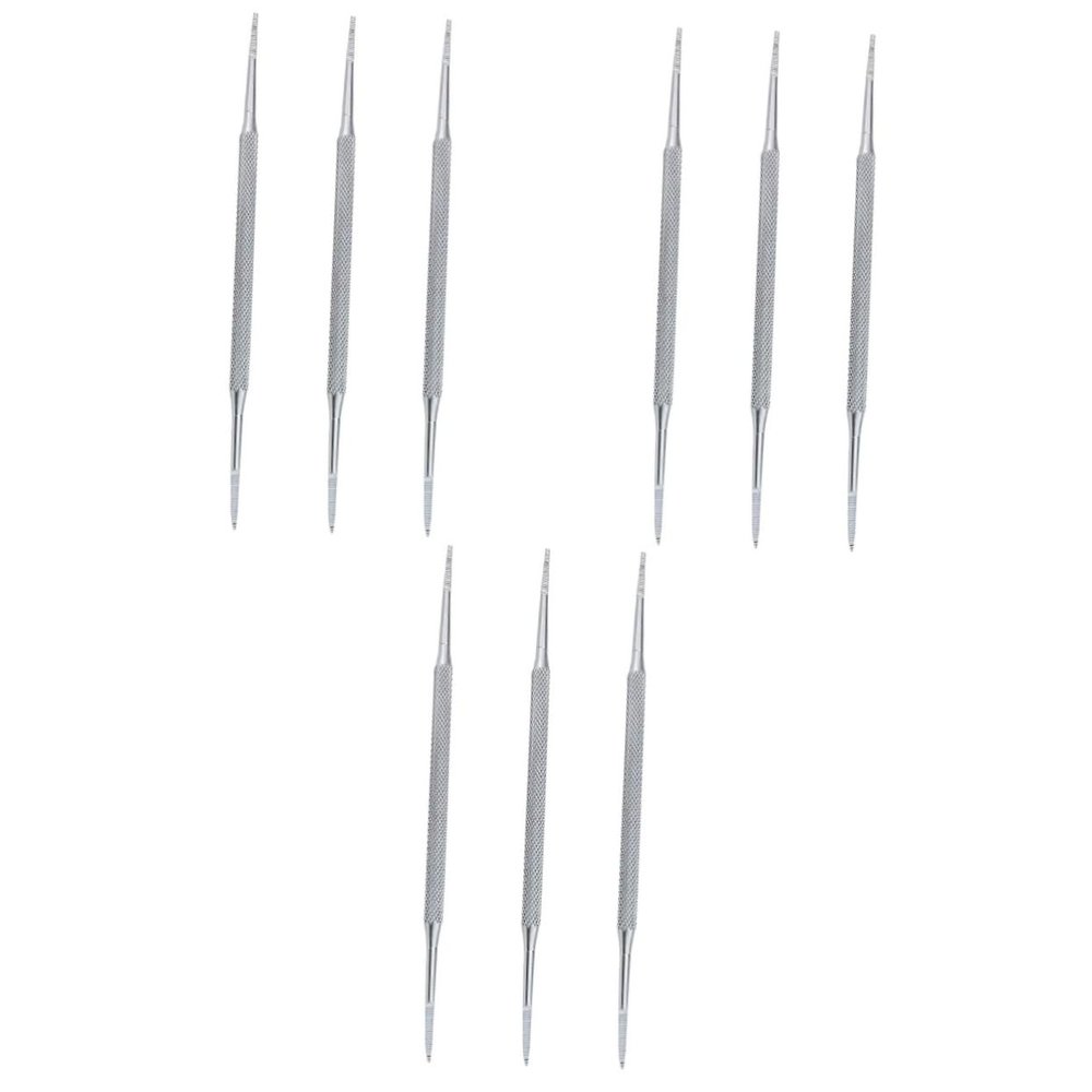 FRCOLOR 9pcs Stainless Steel Cuticle Peeler and Nail Cleaner Double-sided Toenail Remover Tools for Home Salon -skid Handle for Easy