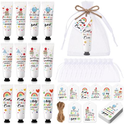 Dimsile 12 Set Teacher Appreciation Gifts Hand Cream Set Moisturizing Hand Lotion Thank You Teacher Gifts Travel Size with Cards Organza Bags for Dry Cracked Mother's Day