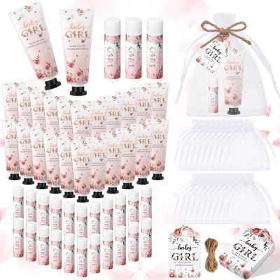 Swiffen 48 Sets 192 Pcs Baby Shower Gifts for Guests Include 48 Hand Cream and 48 Lip Balm Bulk Baby Girl Bridal Shower Party Favors Wedding Thank You Gift for Guests with Card Organza Bag Travel Size
