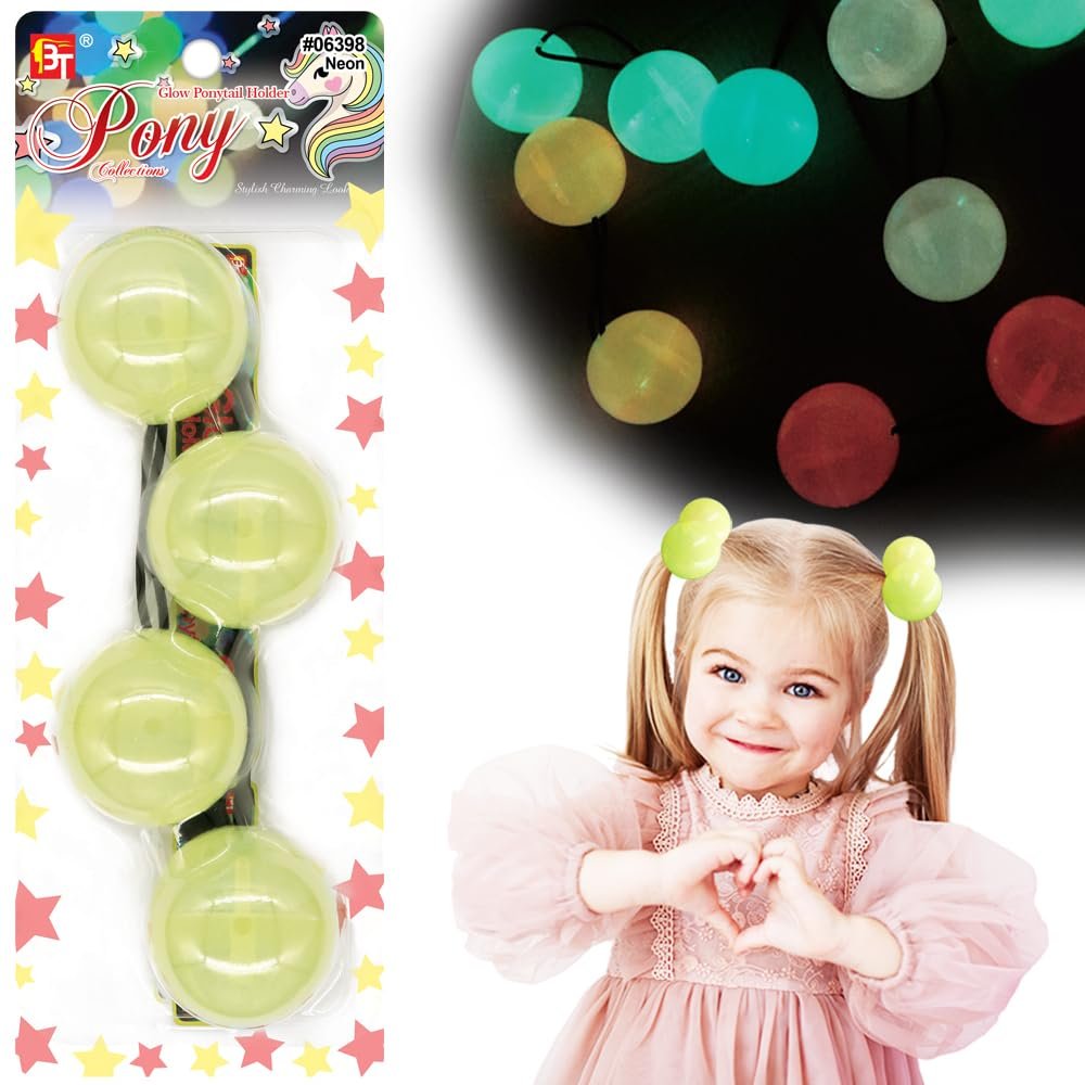 2 Pcs 42mm Large Ball Knockers Hair Ties Ponytail Holders Glow in the Dark Hair Accessories for Girls Kids Toddler (Neon)