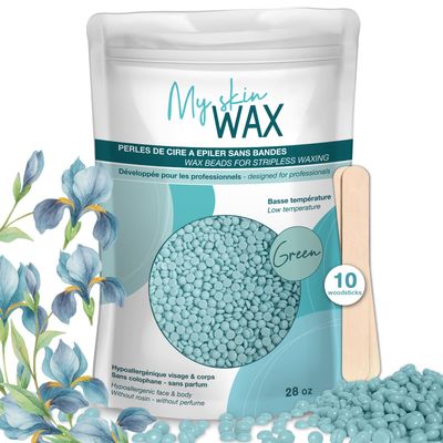 My skin WAX - Hard Wax Beads for Hair Removal, Maxi Pack 1.75 lb, Hypoallergenic & Rosin-Free Stripless Wax for Sensitive Skin, Coarse Hair, Bikini Brazilian, Face, Underarms, Legs, Chest, Green