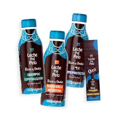 Leche Pal Pelo Curls in Harmony Combo Set: Shampoo, Nourishing Mask, Thermal Protector Defining Cream, and Argan Oil for Perfectly Defined, Hydrated Waves, 14.9 oz bottles, Set of 4
