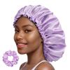 PARISBELLA Reversible Silk Satin Bonnet For Sleeping, Adjustable Sleep Cap for Curly Hair, Chic Hair Wrap With Scrunchy, Lavender, Large, Pack of 1 view 1