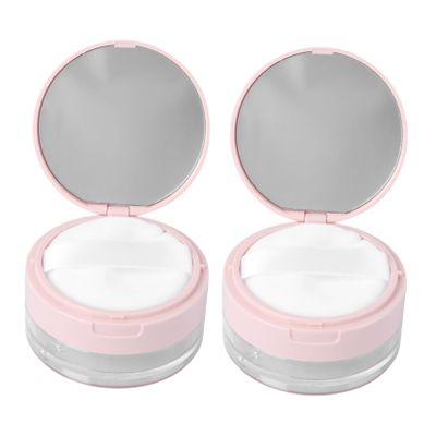 balacoo 2pcs Portable Powder Puff Case with Mirror Elastic Mesh Design for Loose Powder Makeup Travel-friendly Pink Container with Puff for Daily Use