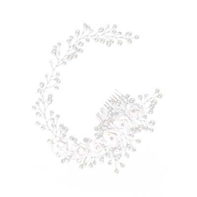 balacoo White Hair Comb Bridal Pearl Headpiece Wedding Hair Accessory Elegant Floral Tiara for Bridal Guest