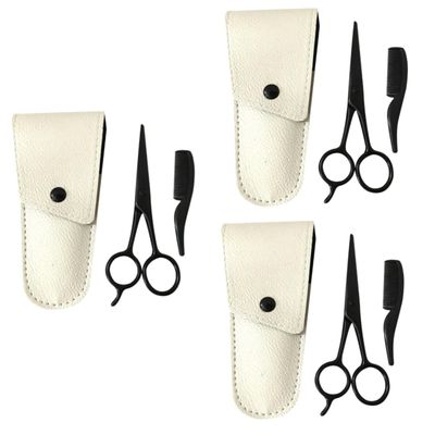 FOMIYES 9pcs Beard Scissors Set Professional Mustache Trimming Shears Stainless Steel for Facial Hair Beard Grooming Kit Scissors Leather Small Comb