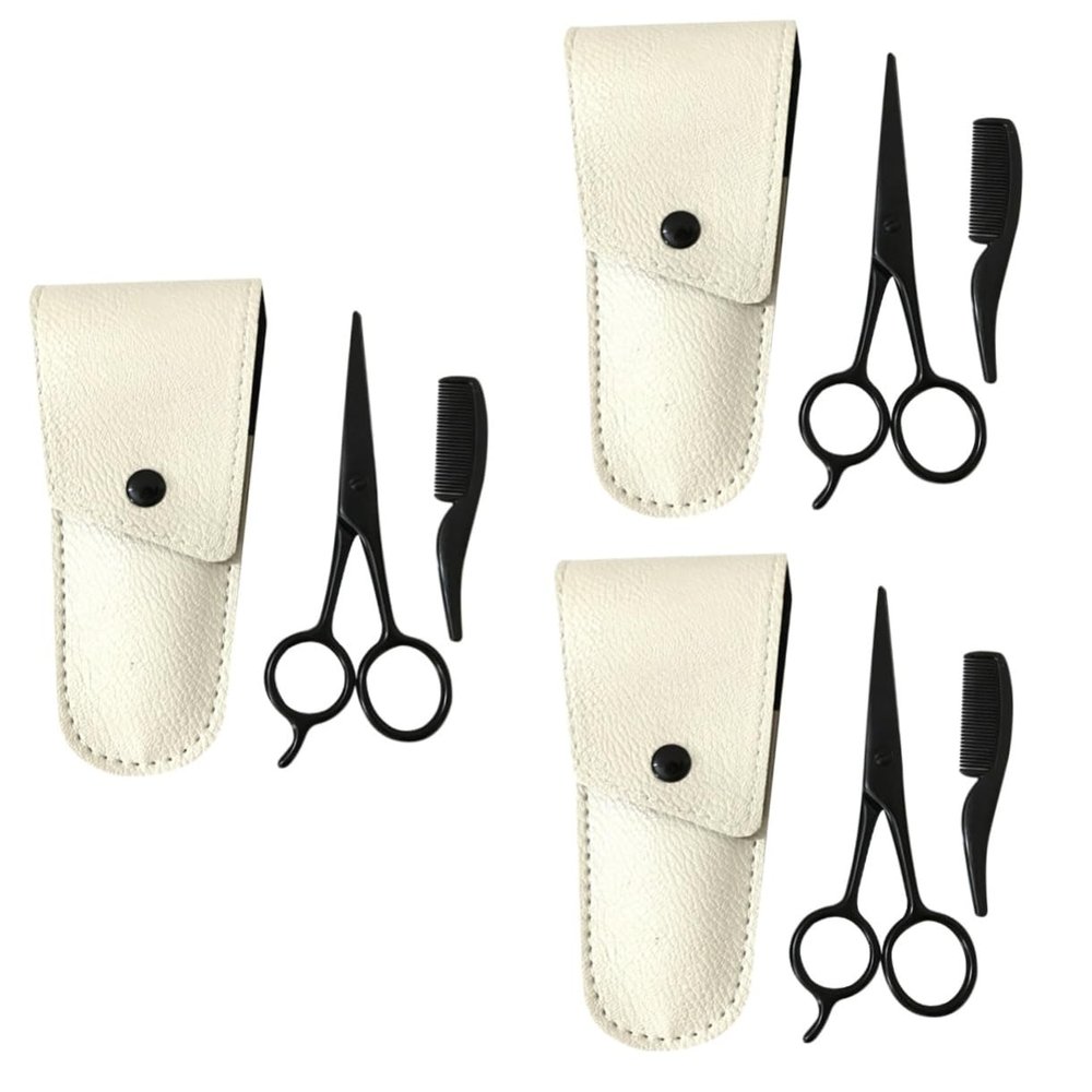 FOMIYES 9pcs Beard Scissors Set Professional Mustache Trimming Shears Stainless Steel for Facial Hair Beard Grooming Kit Scissors Leather Small Comb