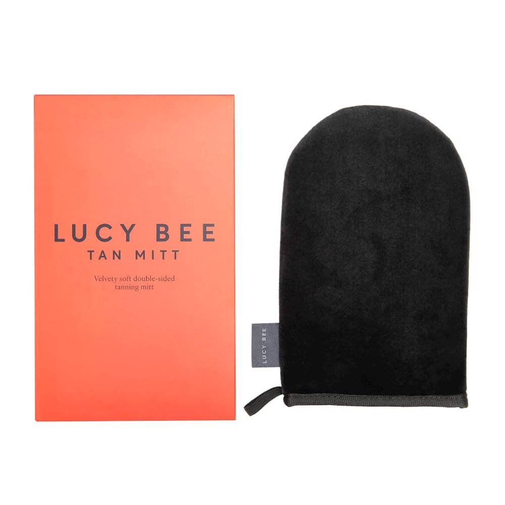 Lucy Bee Self Tanning Mitt for Body Self Tanners, Premium Reusable Double-Sided Velvety Soft Applicator, Streak-Free Natural Tan, Stain-Free Hands, Washable Black Mitt in FSC Cardboard Packaging