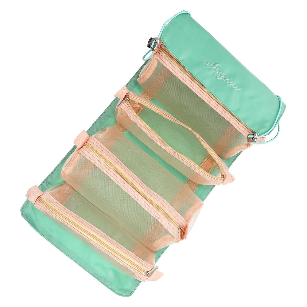 1pc Roll Makeup Storage Bag Travel Makeup Bag Roll- up Cosmetic Bag Travel Organizer Miss Container, Green, 22X19X4CM