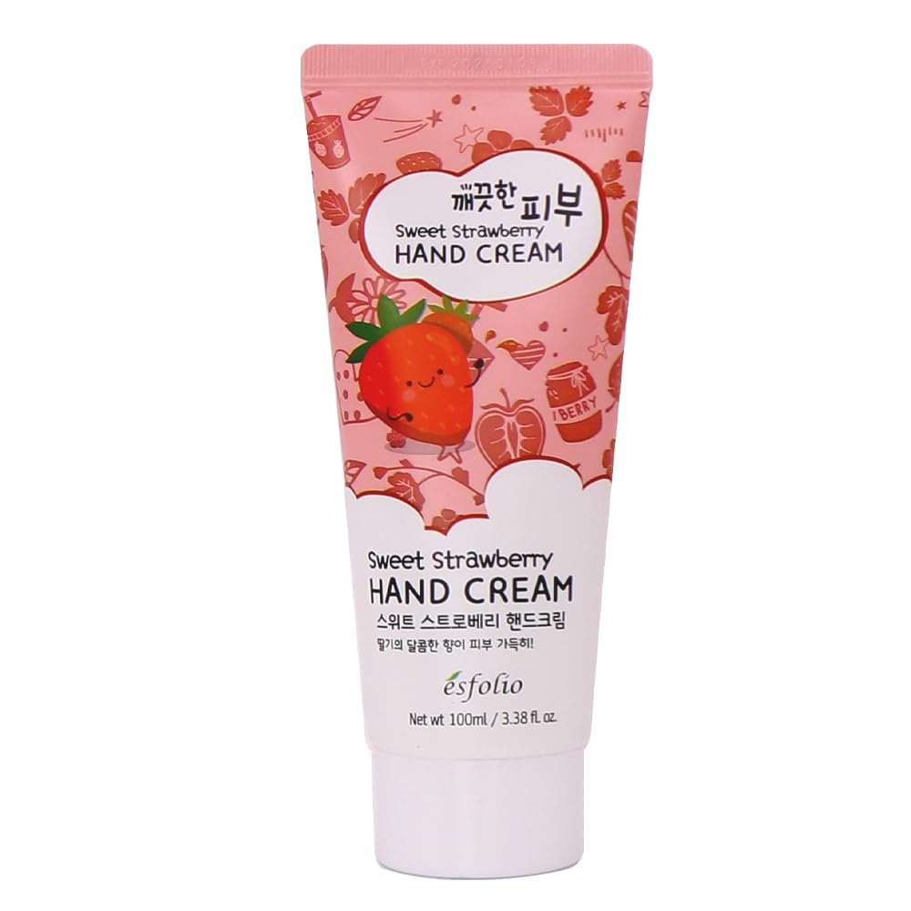 esfolio Sweet Strawberry Hand Cream Moisturizing Hand Lotion, Hydrating & Nourishing Cream for Dry Hands, Fast-Absorbing, Non-Greasy, Soft & Smooth Skin Care (3.38 OZ/100ML)