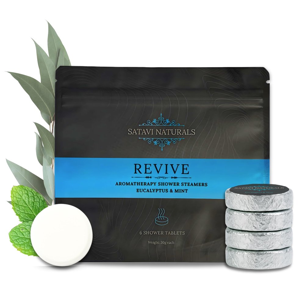 Satavi Naturals Shower Steamers 6 Pack - Aromatherapy Shower Bombs for Stress Relief - Spa Self Care Gift Set, Holiday Stocking Stuffers for Women & Men - Eucalyptus & Mint