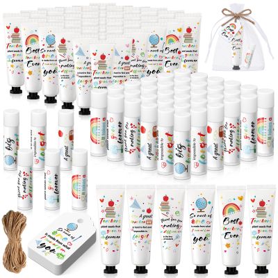 Dimsile 48 Set Appreciation Teacher Gifts Bulk Lip Balm Hand Cream Thank You Gift with Cards Organza Bags Travel Size Moisturizing Hand Lotion for Back to School Appreciation Teacher Gifts