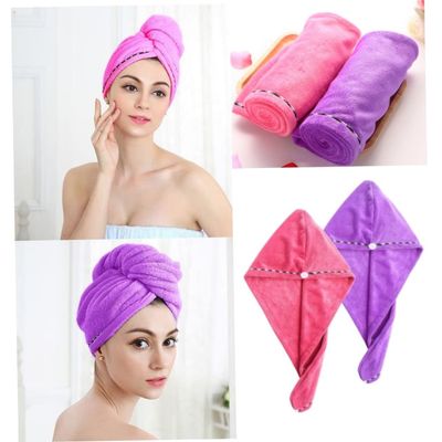 Beavorty 2pcs Ultra Absorbent Hair Turban Towels for Quick Drying Microfiber Hair Wraps Pink Purple Lightweight Lint- for Daily Use Travel and Gym