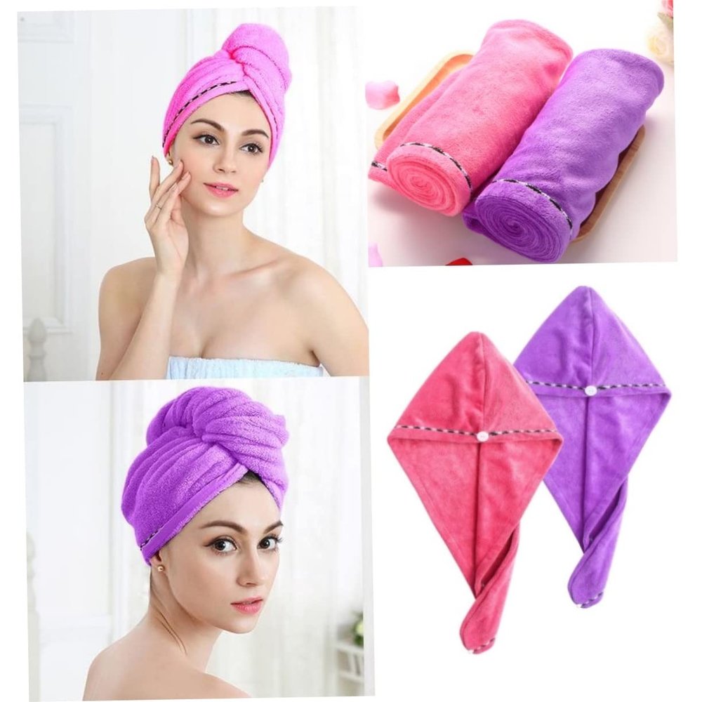 Beavorty 2pcs Ultra Absorbent Hair Turban Towels for Quick Drying Microfiber Hair Wraps Pink Purple Lightweight Lint- for Daily Use Travel and Gym