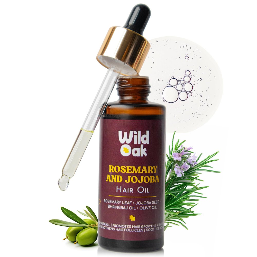 WildOak Rosemary, Olive & Jojoba Hair Oil | Bhringraj Extracts | Strenghthen Hair & Nourishment | 1.69 fl oz, Brown