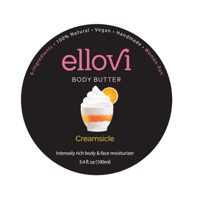 Ellovi All-Natural Body Butter - Creamsicle - Pure Enough to Eat - Made With Just 6 Vegan Ingredients - Ultra-Rich 100% Plant-Based Hydrating Moisturizer For Naturally Healthy Skin (3.4 fl. oz/100ml)