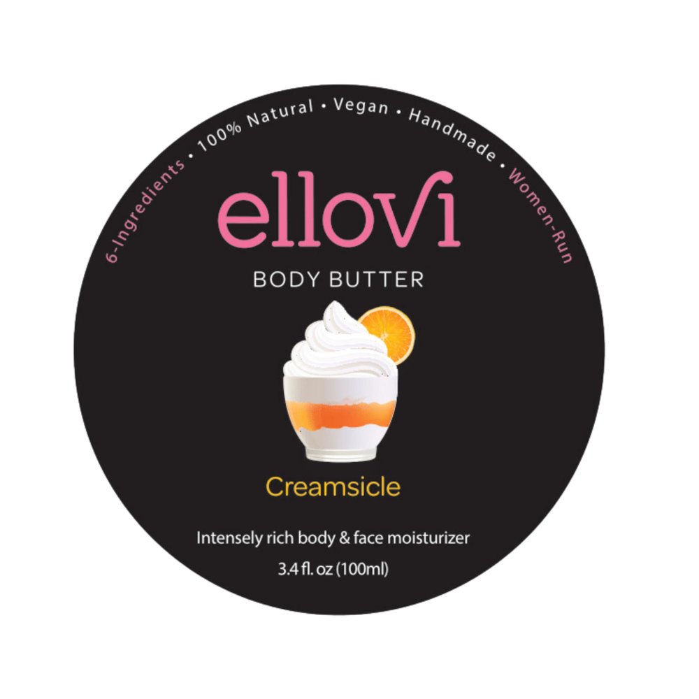Ellovi All-Natural Body Butter - Creamsicle - Pure Enough to Eat - Made With Just 6 Vegan Ingredients - Ultra-Rich 100% Plant-Based Hydrating Moisturizer For Naturally Healthy Skin (3.4 fl. oz/100ml)