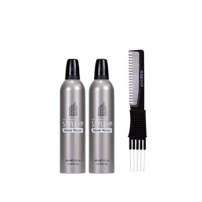 kuss Inebrya Ice Cream Style In Volumize Mousse (13.52 oz) with Teasing Comb Pack of 2, Grey