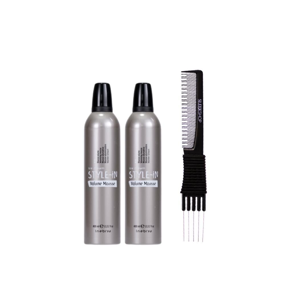 kuss Inebrya Ice Cream Style In Volumize Mousse (13.52 oz) with Teasing Comb Pack of 2, Grey