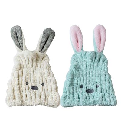 balacoo 2pcs Bunny Drying Cap Fleece Hair Towel Cap for Fast Hair Drying Soft Absorbent Care Accessory