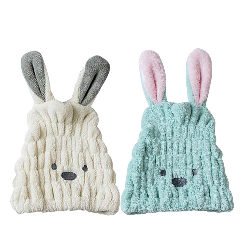 balacoo 2pcs Bunny Drying Cap Fleece Hair Towel Cap for Fast Hair Drying Soft Absorbent Care Accessory