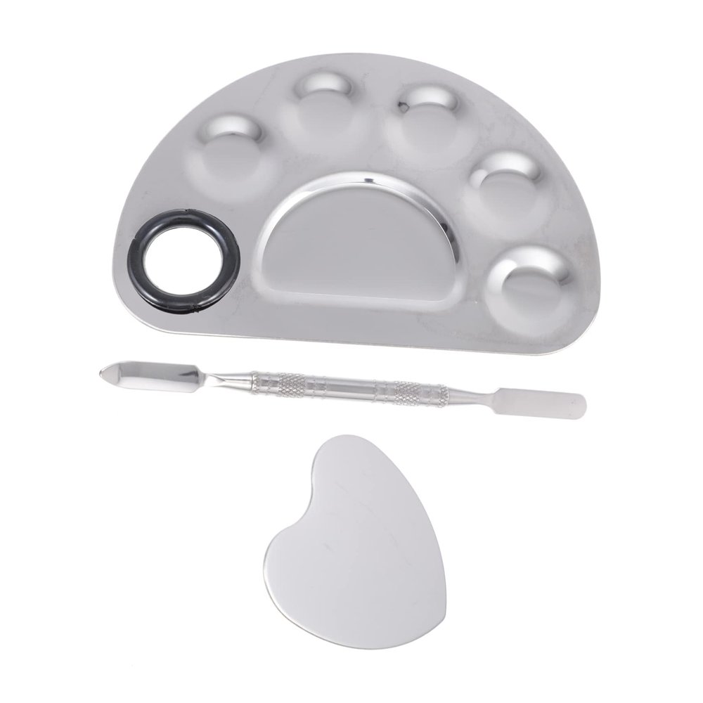 Beatifufu Stainless Steel Nail Art Mixing Palette Set with Color Mixing Stick Compact Manicure Display Boards for Nail Art and Makeup Kit for Professional Use