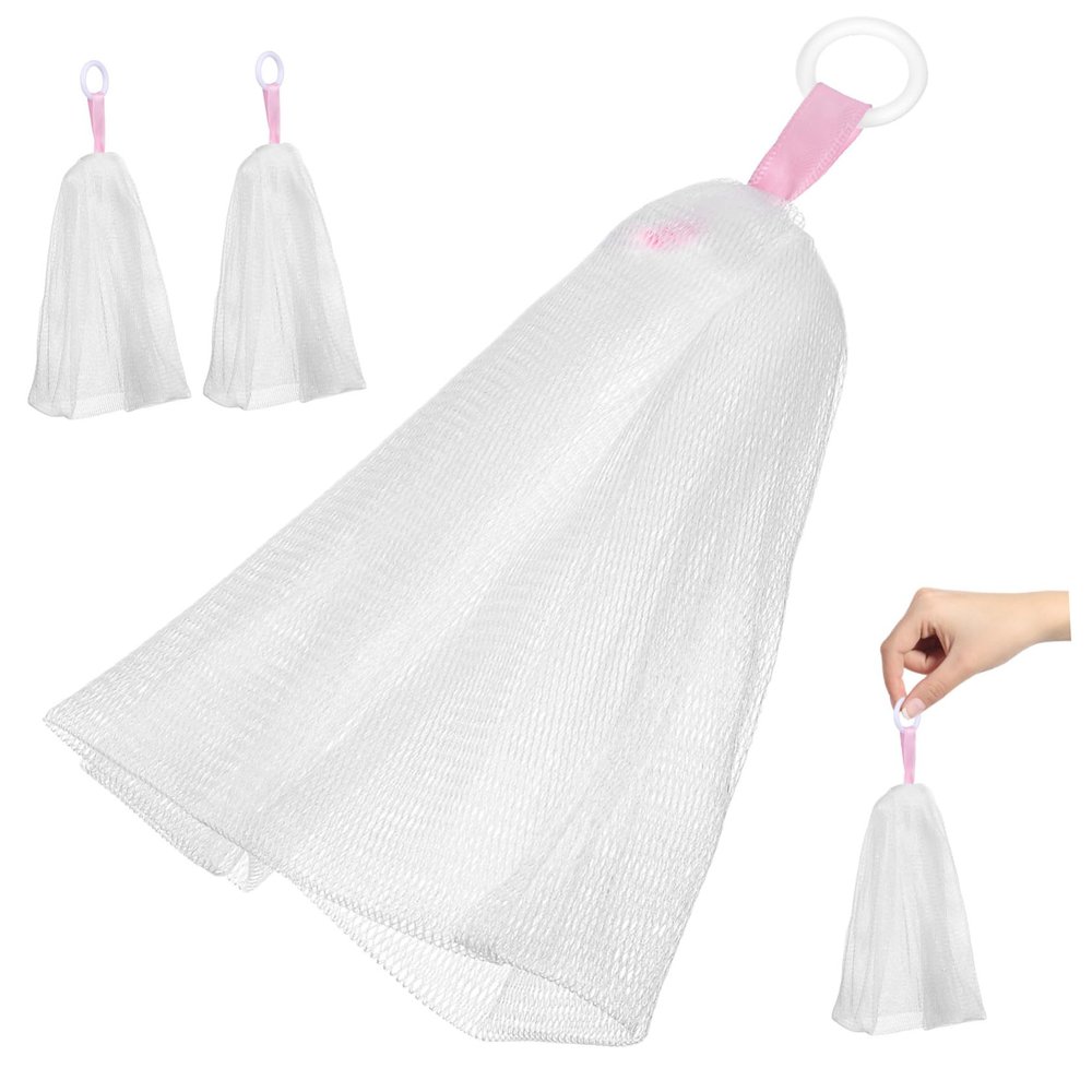 balacoo 3pcs Facial Foaming Cleanser Net Soap Skin Care Sturdy Pe Drawstring Space-Saving