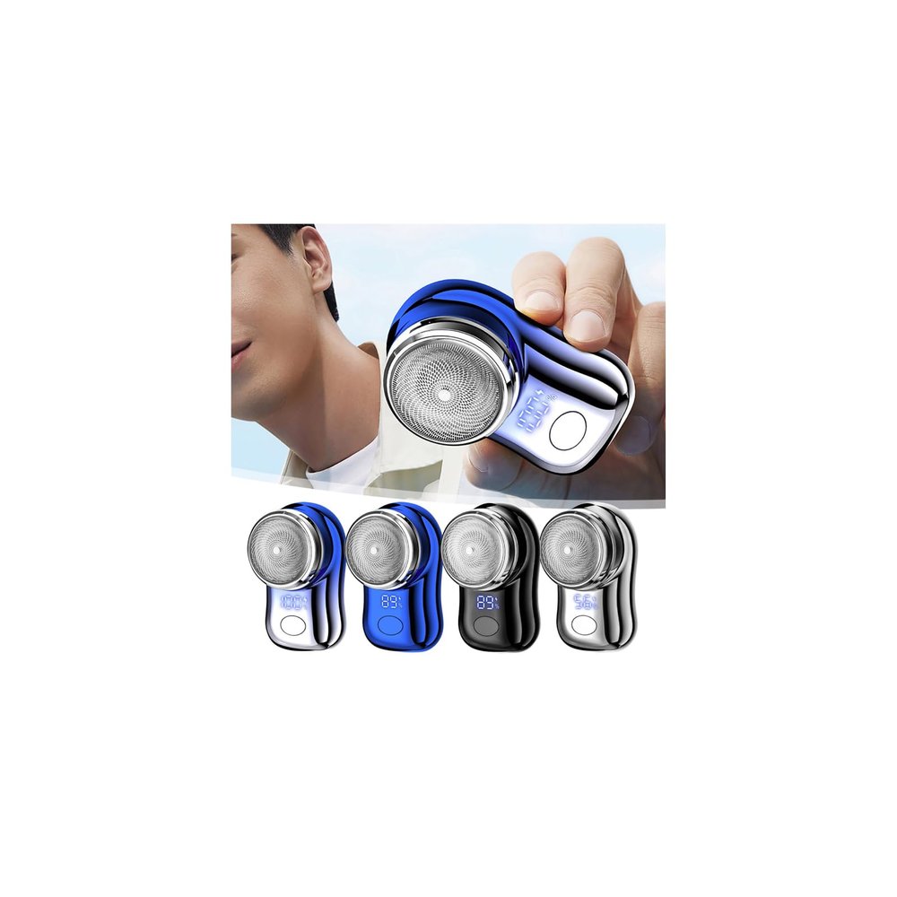 Electric Mini Travel Shaver for Men - Pocket Size Washable Electronic Razor - Mens Rechargeable Portable Cordless Shaving Face Beard - Wet & Dry Rotary Electrical Shave