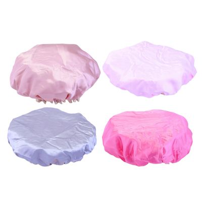 balacoo 4PCS Dual-Layer Waterproof Satin Bath Caps for Women Reusable Hair Styling Shower Caps Hair Salon Protector for Bathing