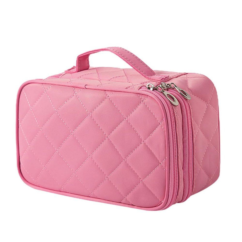 1pc Rhombus Cosmetic Bag Handbags Makeup Bags Canvas Makeup Pouch Travel Makeup Bag Mirror Portable, Pink, 23x14x10cm